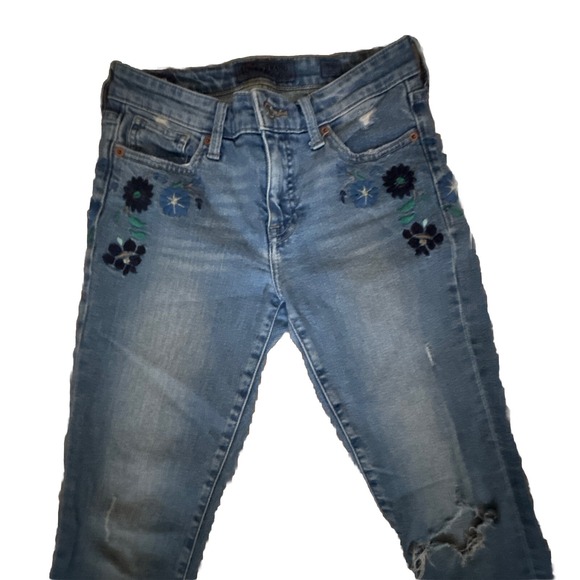 Lucky Brand Denim - Lucky‎ Brand Embroidered Ava skinny ankle cheville jeans blue denim size 0 / 25
